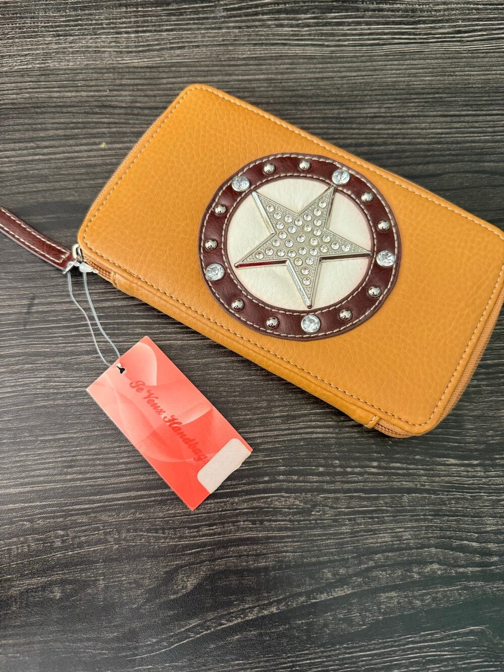Je Veux Handbag Western Texas Lone Star Studded Rhinestone Zip-Around Wallet